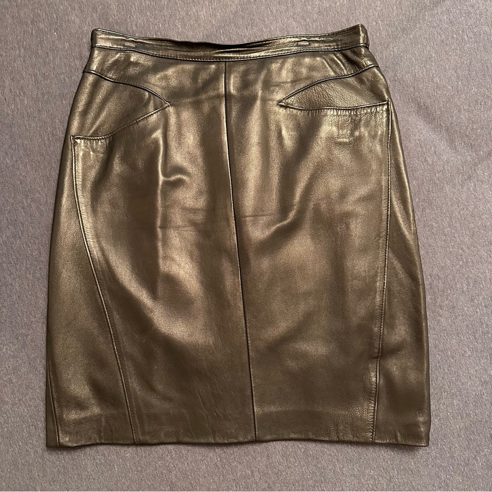 Vintage 1980's Black Leather Midi Skirt Women's Size 9 / 10 Eye Pockets Bad Girl